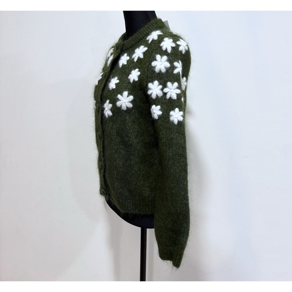 NWT Sezane Andrew Kid Mohair Wool Green Embroidered Floral Cardigan Sweater XS - Picture 6 of 11